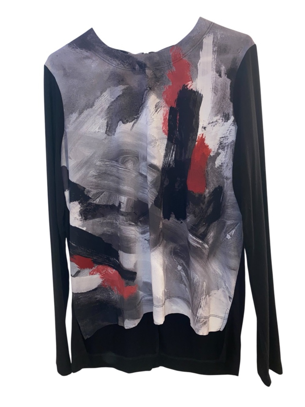 Calvin Klein Abstract Brushstroke Long Sleeve Top in Black, Gray & Red